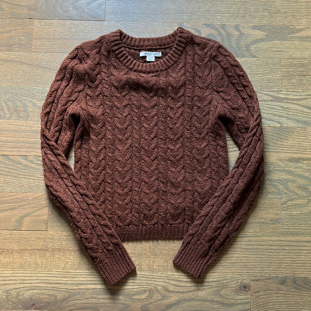 American Eagle Brown Cable Knit Sweater Size XS